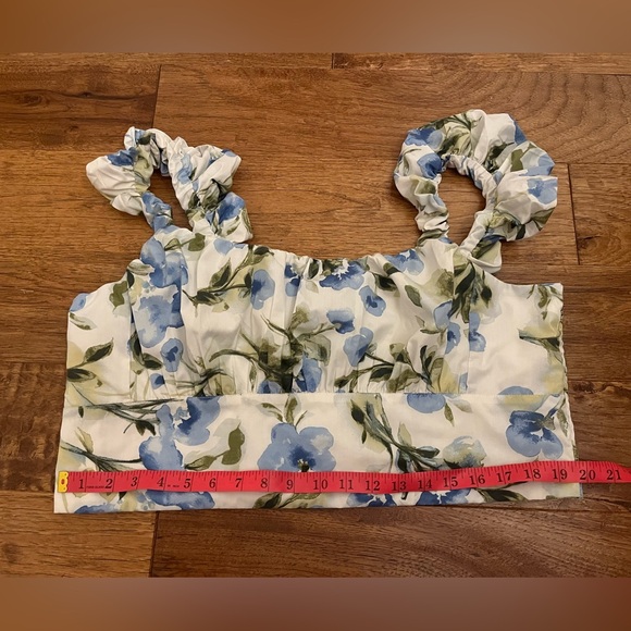 Abercrombie Scrunch Strap Poplin Top in Blue/Green Floral Print, Size XL - Picture 15 of 15